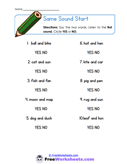 Matching Sounds Worksheet