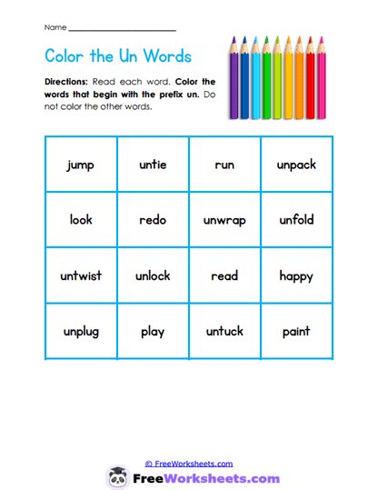 Un- Words Worksheet