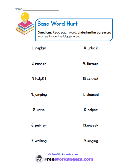Base Words Worksheet
