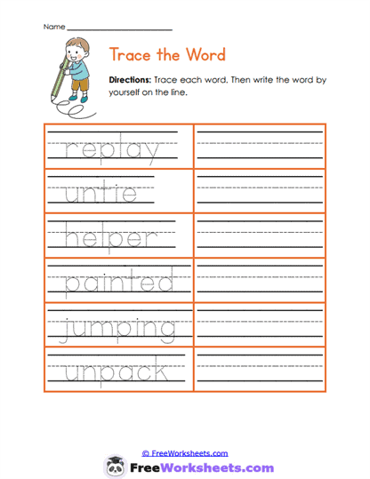 Word Tracing Worksheet