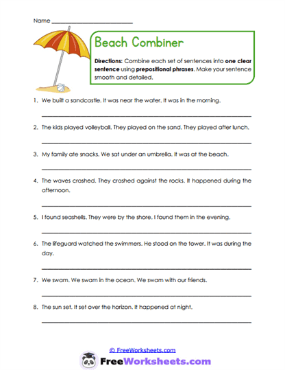 Beach Sentences Worksheet