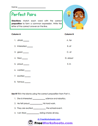Preposition Partners Worksheet