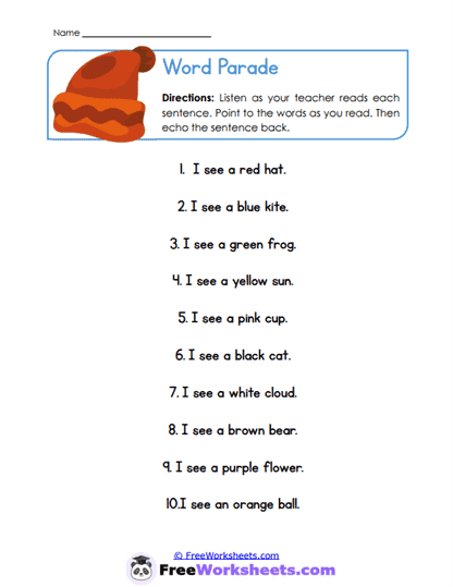 Word Parade Worksheet