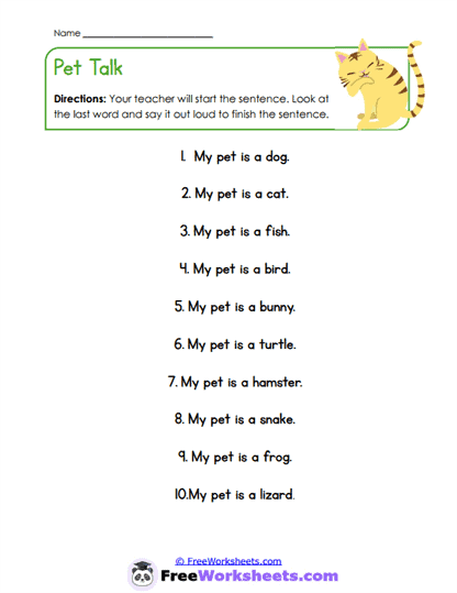Pet Talk Worksheet