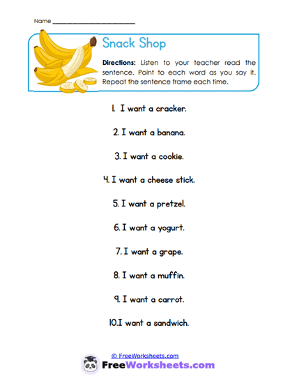 Snack Shop Worksheet