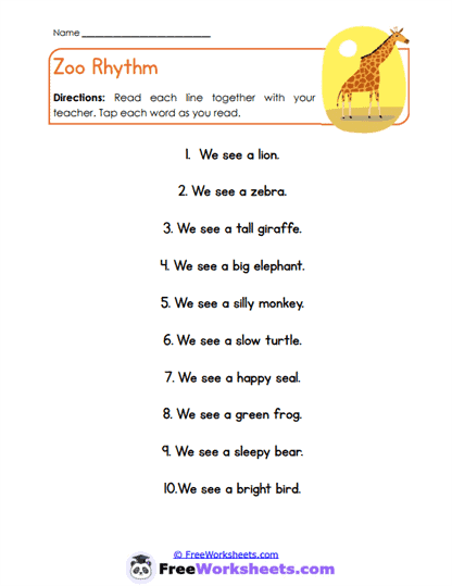 Zoo Rhythm Worksheet