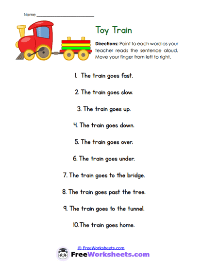 Toy Train Worksheet