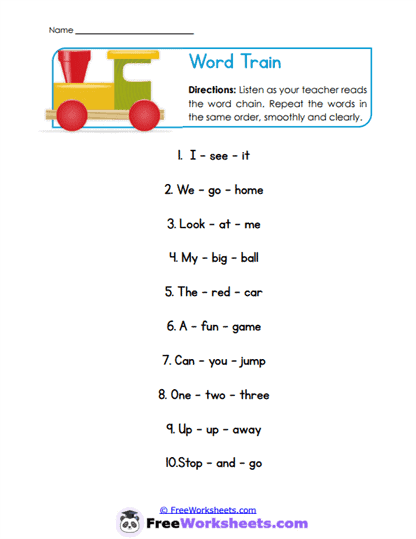 Word Train Worksheet