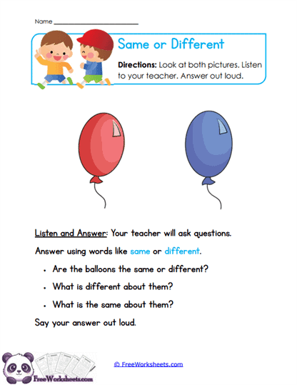 Balloon Compare Worksheet