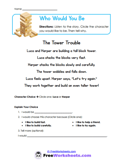 Character Choices Worksheet