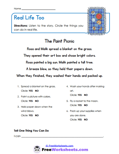 Real Life Reading Worksheet