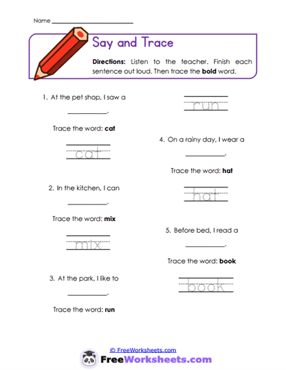 Trace Words Worksheet