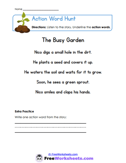 Action Words Worksheet