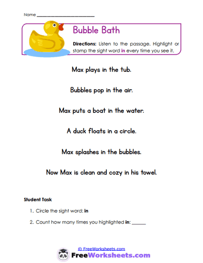 Bubble Bath Worksheet