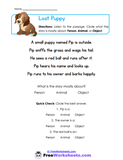 Lost Puppy Worksheet