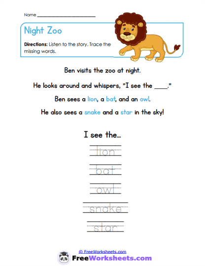 Night Zoo Worksheet