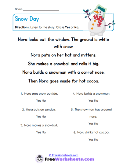 Snow Day Worksheet