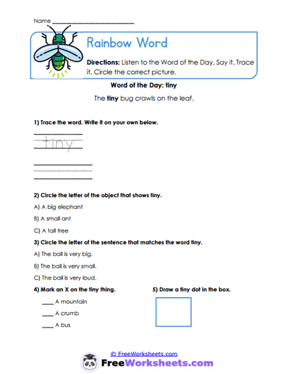 Rainbow Word Worksheet
