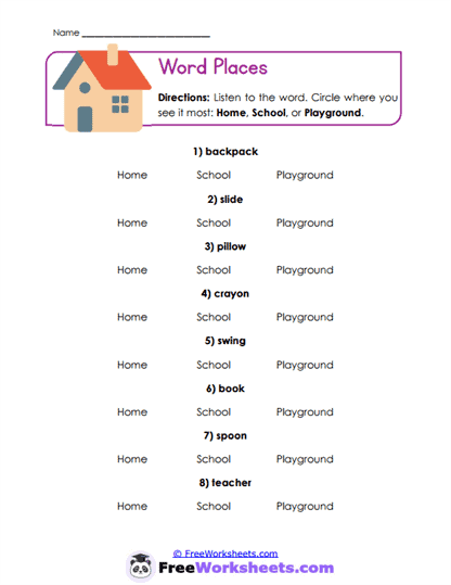 Word Places Worksheet