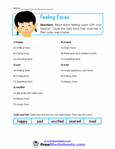Feeling Faces Worksheet - FreeWorksheets.Com