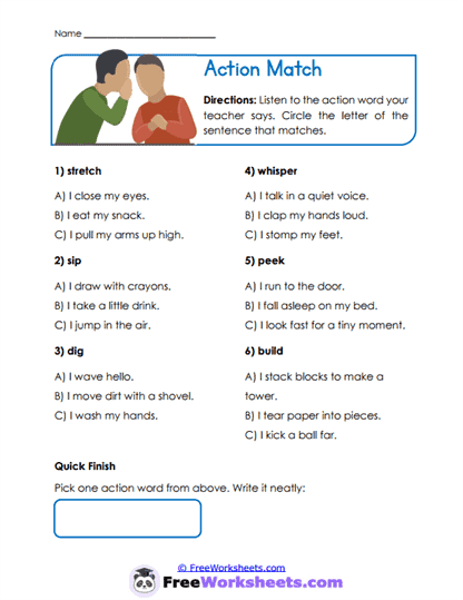 Action Match Worksheet