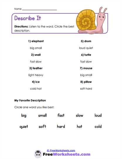 Describe It Worksheet
