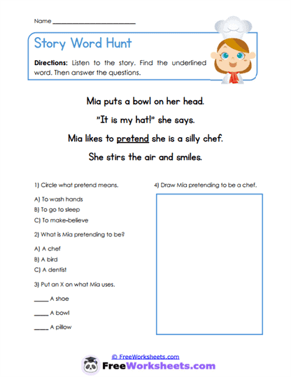Story Word Hunt Worksheet