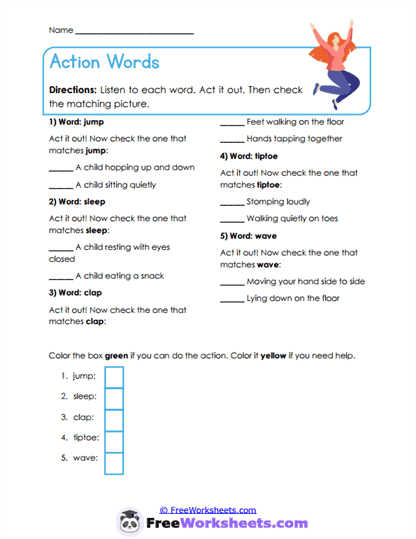 Action Words Worksheet