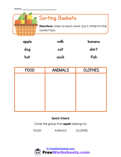 Sorting Baskets Worksheet