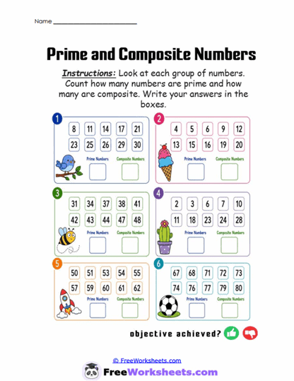 Prime Count Groups Worksheet