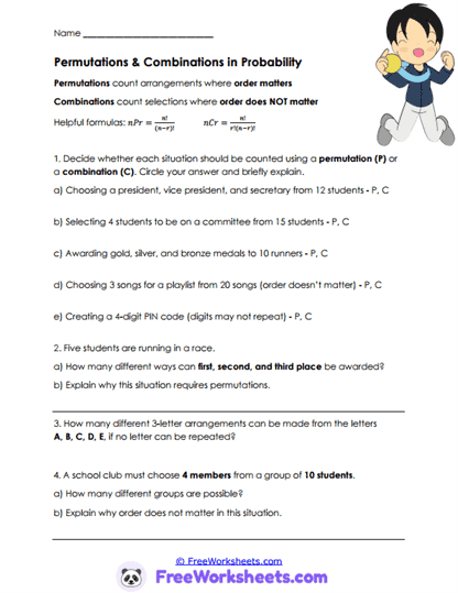 Counting Choices Worksheet