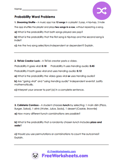 Chance Stories Worksheet