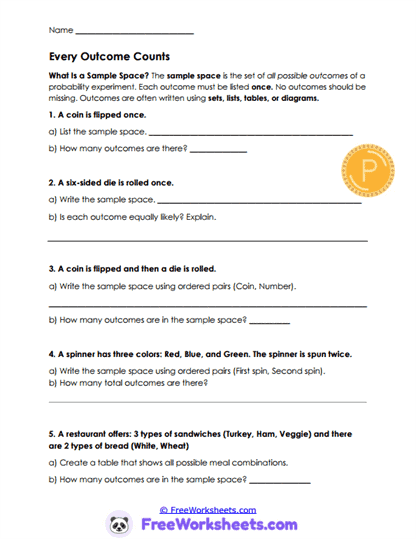 Outcome Spaces Worksheet