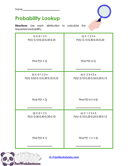 Probability Lookup Worksheet