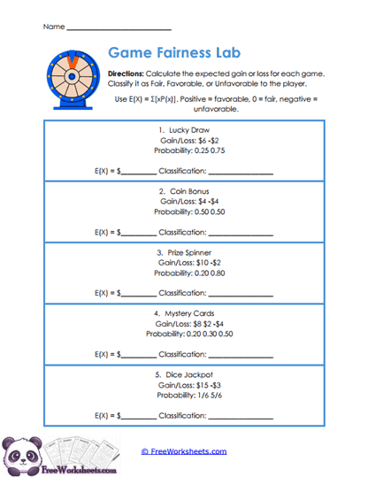 Game Fairness Worksheet