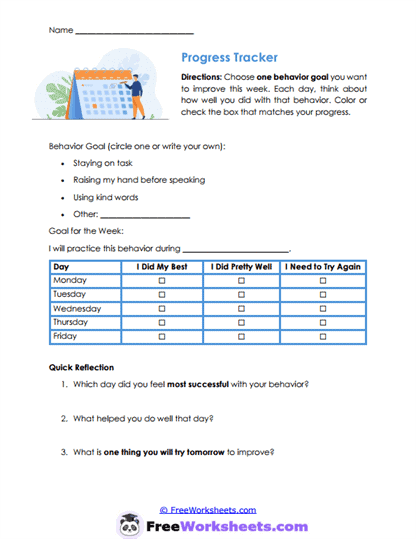 Weekly Progress Worksheet