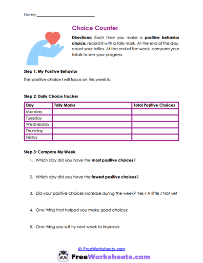 Choice Counts Worksheet
