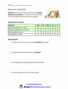 Weekly Checklist Worksheet - FreeWorksheets.Com