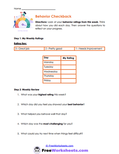 Weekly Ratings Worksheet - FreeWorksheets.Com