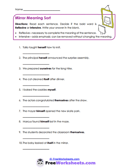 Reflexive Emphasis Worksheet