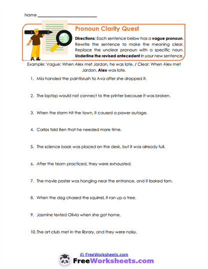 Clarity Fixes Worksheet