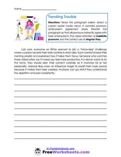 Pronoun Repair Worksheet