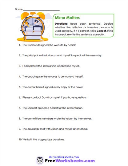 Reflection Rules Worksheet