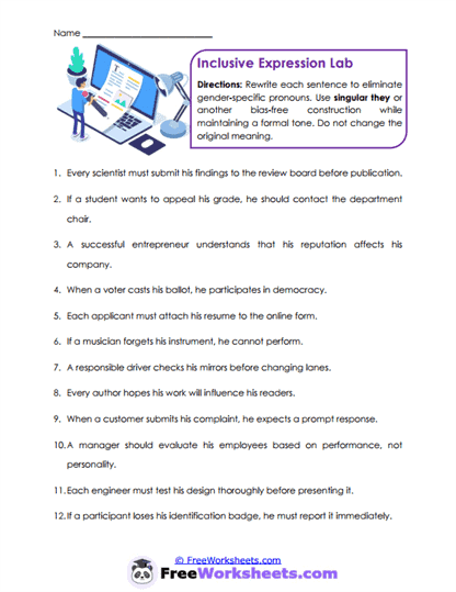 Inclusive Pronouns Worksheet