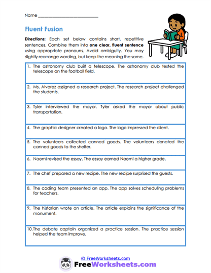 Sentence Flow Worksheet