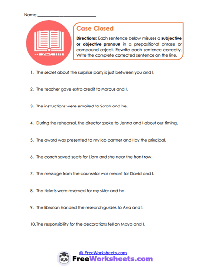 Pronoun Corrections Worksheet