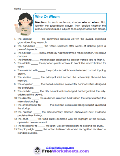 Who Whom Worksheet