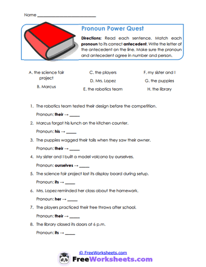 Pronoun Matching Worksheet