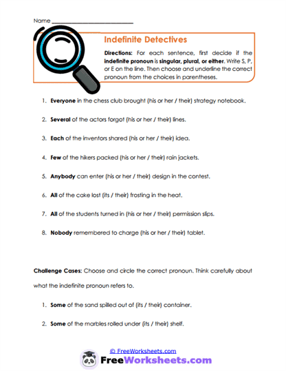 Indefinite Agreement Worksheet