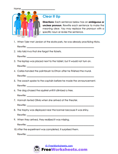 Pronoun Clarity Worksheet